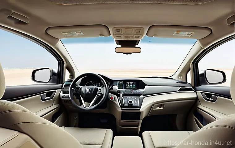 혼다 오디세이와 크라이슬러 퍼시피카 비교 - **Prompt:** A serene and spacious interior of a Honda Odyssey minivan, seen from the perspective of ...