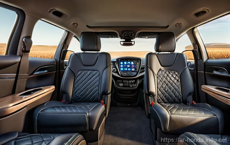 혼다 오디세이와 크라이슬러 퍼시피카 비교 - **Prompt:** A serene and spacious interior of a Honda Odyssey minivan, seen from the perspective of ...