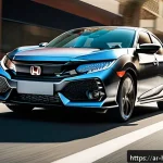 혼다 시빅 스포츠 모델 주행 성능 - A sleek Honda Civic Sport driving smoothly through a bustling Middle Eastern city street during the ...